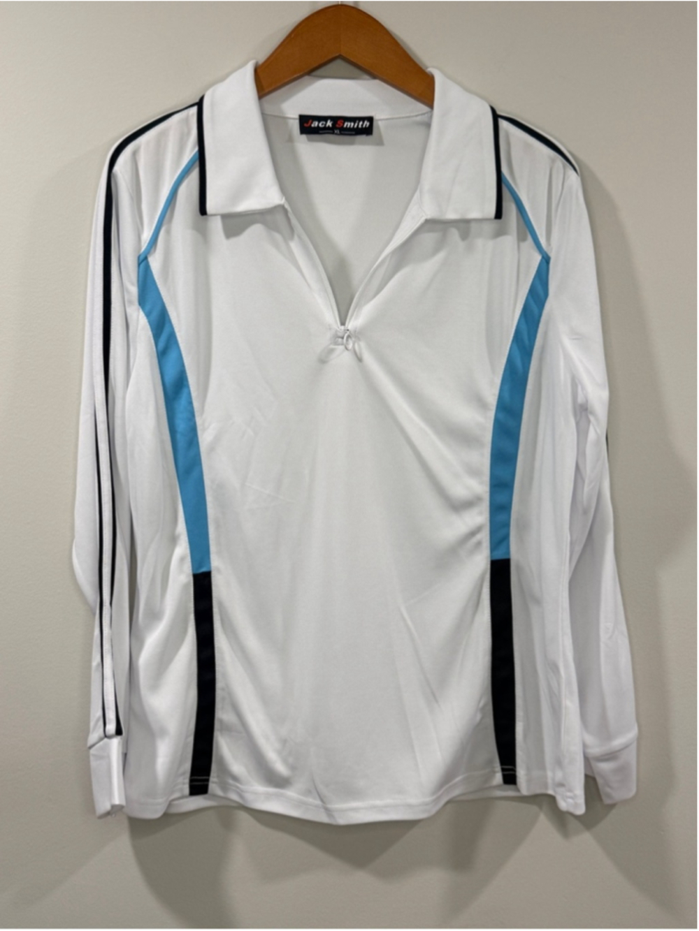 Jack Smith Womens White Long Sleeve Golf Polo Shirt Blue Black Accent Size XL